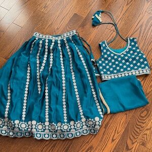 Teal and White Embroidered Lehenga Set